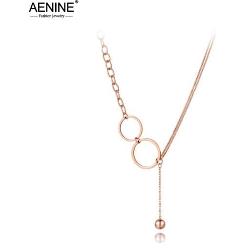 AENINE Original Design Stainless Steel Geometry Circle Choker Necklaces Jewelry Trendy Ball Pendant Necklace For Women AN20025