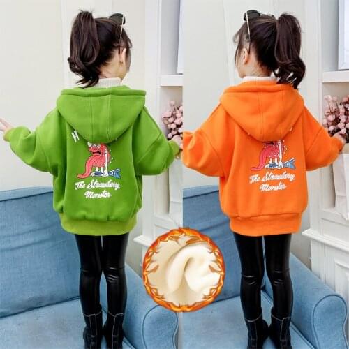 Girls Winter Large Hoody Brushed and Thick Double Layer Warm yang gao mao Cardigan Loose Elasticity Cartoon Hooded Coat