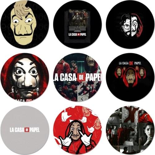 58mm Spain TV La Casa de papel Icons Pins Badge Decoration Brooches Metal Badges For Backpack Decoration