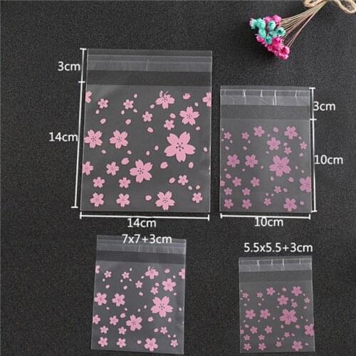 100pcs plastic transparent frosted cherry candy biscuit packaging bag DIY baking self-adhesive bag wedding birthday party