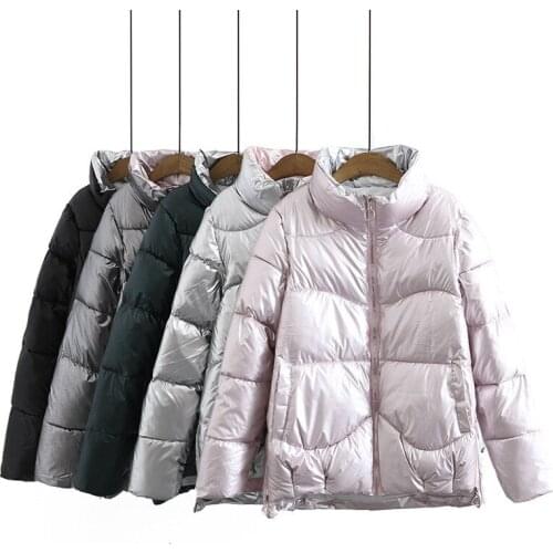 2020 Glossy Padded Jacket Winter Women Plus Size Warm Stand-up Collar Wadded Coat Down Cotton Loose Parka Black Female KW1004