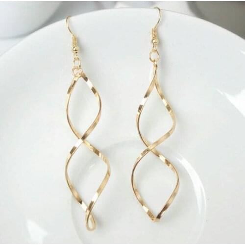 Fashion Double Loop Drop Earring Women Long Wave Dangle Earring Hight Quality Wedding Jewelry Geometric Earring Female