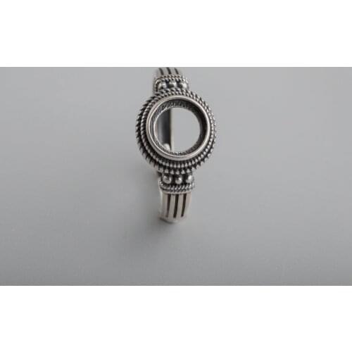 6-10MM Round Bezel Antiqued Style Solid 925 Sterling Silver Cabochon Tray DIY Adjustable Ring Settings Supplies 1213059
