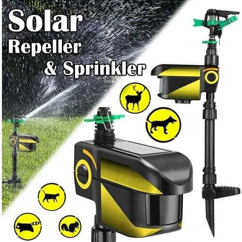 Automatic Rotating Adjustable Large Area Water Sprinkler Solar Powered Motion Activated Animal Repeller Yard Enforcer Garden