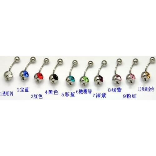 Free shipping 1.6*5*8mm mix 10colors 100pcs body jewelry mix lots belly bar double gem belly button rings with dangle hoop