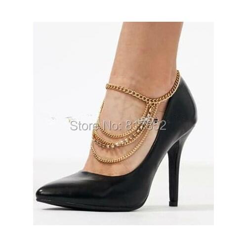 FREE SHIPPING 2014 Style BY-212 Women Loved Gold or Silver Four Layers Chain Ankle Chain Jewelry