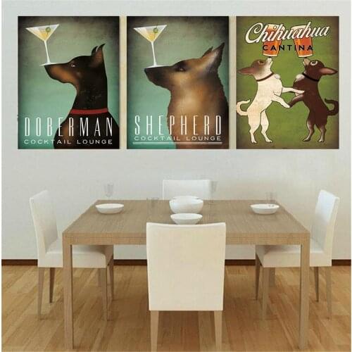 Black Dog Pug Labrador Drink Vin Beer Vintage Posters and Prints Wall Pictures for Living Room Kids Room Decor Hanging Wall Art