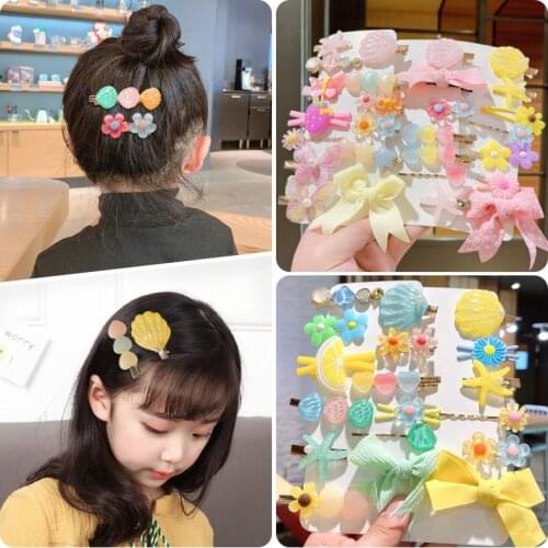 9Pcs/Set Children Cute Cartoon Starfish Shell Hairpins Girls Lovely Gift Bow Hair Clips Kids Hair Bands Hair Accessories