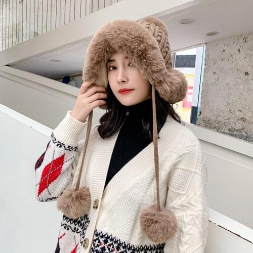 European and American Fashion All-match Handmade Twist Three-ball Wool Hat Winter Warm Neck Guard Dome Knitted Hat