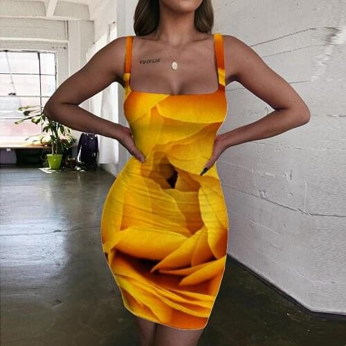 Giyu Brand Flowers Dress Women Yellow 3d Print Creativity Ladies Dresses Art Sundress Womens Clothing Club Beach Beach Femme