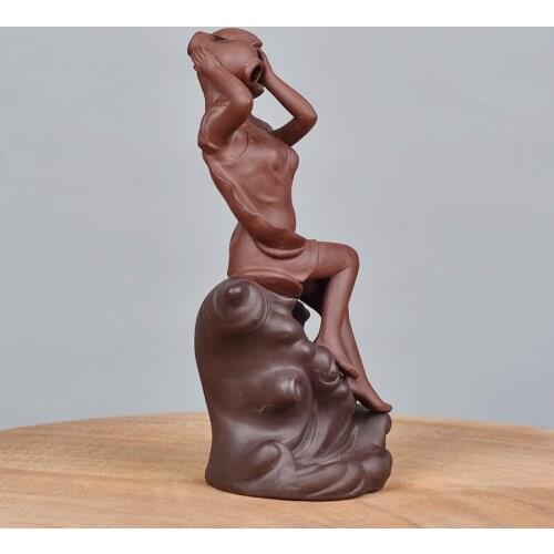 Ceramic Purple Clay Incense Burner Indoor Furniture Ornaments Beauty Statue Backflow Incense Furnace Home Decor HE