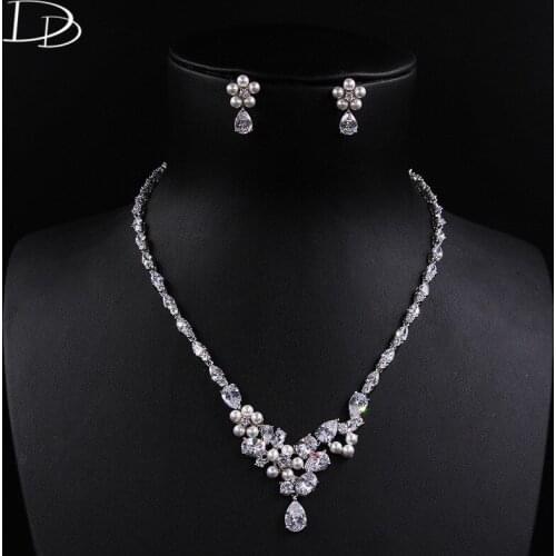 DODO Sweet Necklace Earrings Jewelry Sets For Women Simulated Pearls Flowers Water Drop AAA Zircon Element Bijoux Femme D15241