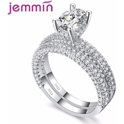 Fashion 925 Sterling Silver Wedding Ring Sets for Women Men 2PCS Sparkling Zircon CZ Promise Rings Engagement Finger Jewelry