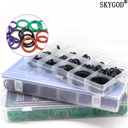 Boxed VMQ NBR FKM O Ring Set Rubber Washer Seals Assortment Red/Black/Green O-Ring Seals Set High Quality For Car Gasket