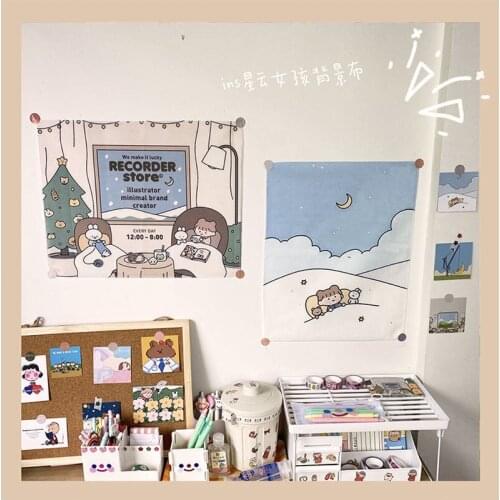 Korean Background Cloth Ins Cute Girl Wall Hanging Tapestry Kawaii Tapestry Wall Decor Bedside Layout Room Decoration