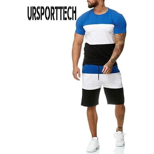 Summer Casual Tracksuit Men Sets 2 Piece Outfit Sport Short Set Mens Thin Sets Suit Striped Shirt + Jogger Short Workout Clothes