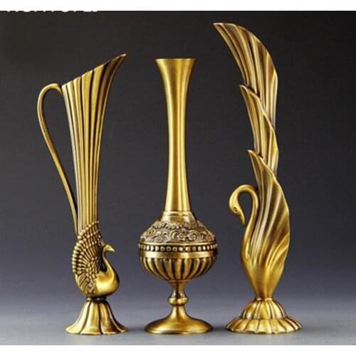 Brass vintage peacock vase metal alloy gold/bronze small vase modern table creative home/wedding decoration vase