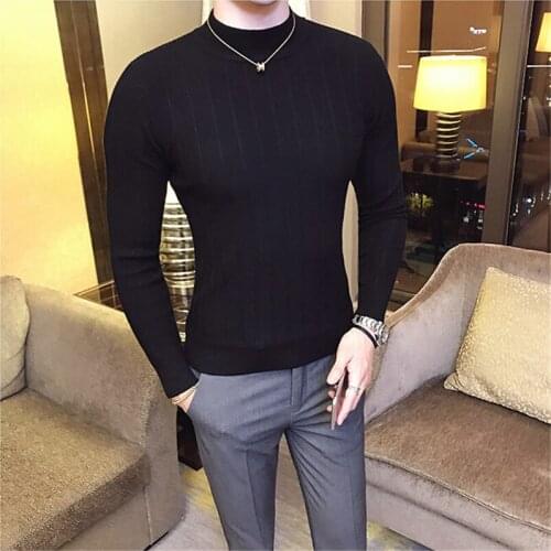 2019Mens Slim Fit-collarbottomed in autumn and winter Solid Color Casual KNIT Sweater