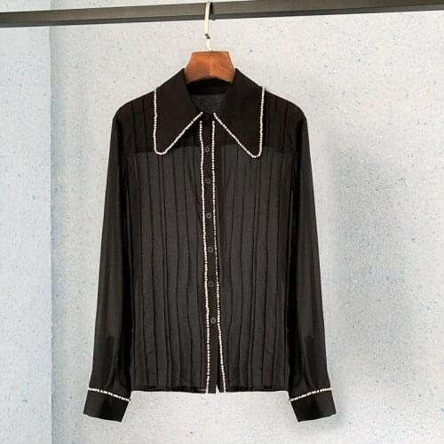Autumn winter 2020 new commuter black long sleeve shirt Nail Drill shirt Chiffon perspective loose shirt blouse