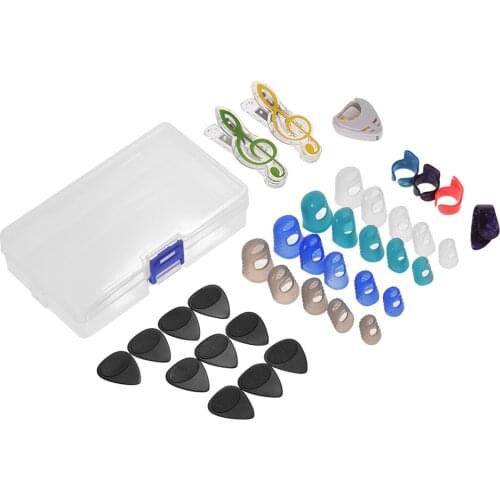 Guitar Accessories Kit Includes 20pcs Silicone Guitar Finger Protectors 10pcs Guitar Picks 4pcs Thumb Finger Picks Pick Holder