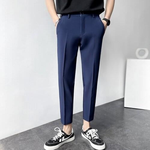 2021 Summer New Thin Business Dress Pant Men Solid Color Casual Slim Ankle Length Pants Office Social Suit Pants Work Trousers
