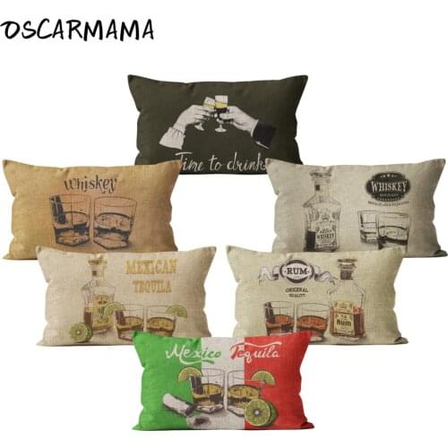 Pub Bar Decoration Tequila Whiskey Alcohol Rum Metal Tin Signs Liquor Symbol Vintage Art Fundas Para Cojine Rectangle 30x50 Case