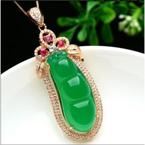 Natural ice chalcedony riches green bean pendant gourd genuine mens and womens ice jade pendant Pendant
