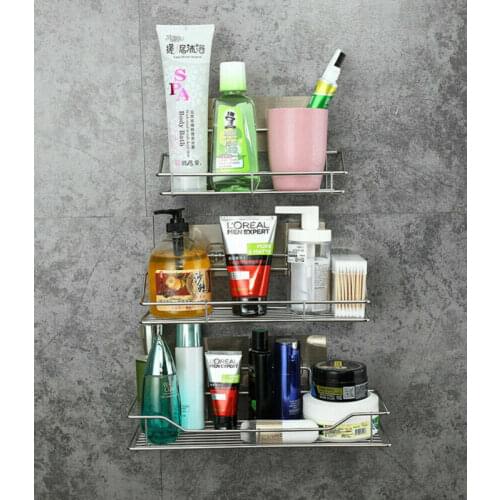 Stainless Steel Shelf Shower Basket Bathroom Wall Mounted Storage Rack Adhesive