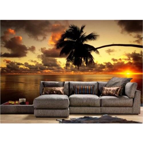 Custom photo wallpaper for walls 3 d murals wallpaper Mediterranean tree sunset seaside landscape mural TV Background Wall paper