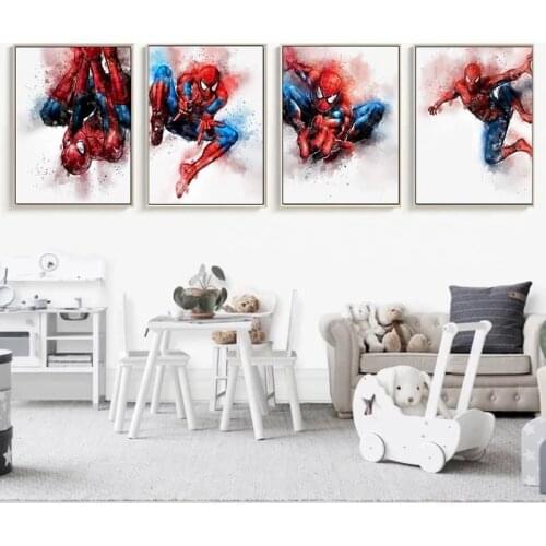 Marvel Avengers Superhero Watercolor Canvas Painting Spiderman Movie Poster Wall Art Picture for Living Room Home Decor Cuadros