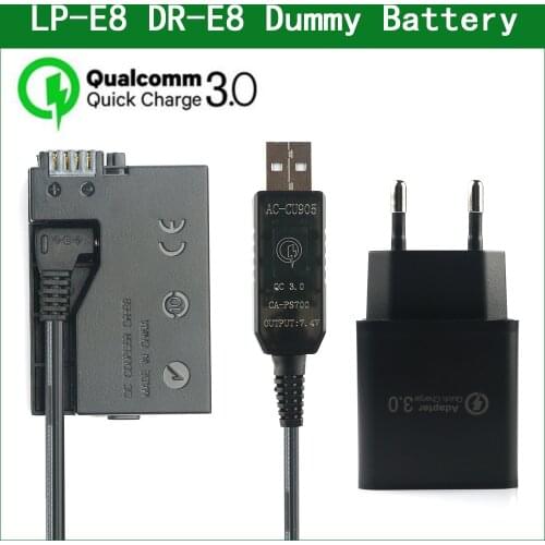 QC3.0 USB TO LP E8 ACK E8 USB Drive Cable Power ACK-E8 DR-E8 DC Coupler for Canon EOS 550D 600D 650D 700D T2i T3i T4i X4 X5 X6i