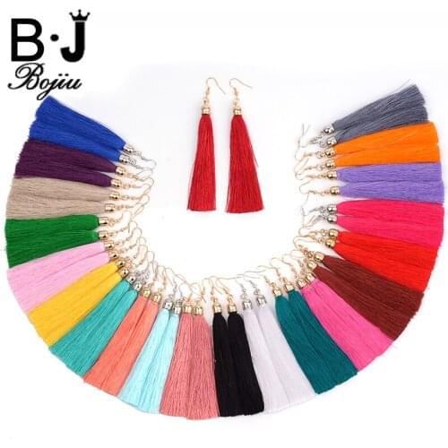 Bojiu Elegant Tassel Red Drop Earrings Copper Metal Festival Gift New Women Jewelry Colorful Silk Lady Dangle Earrings EA040