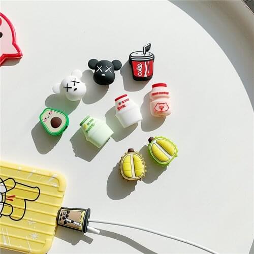 Lovely fruit Durian Avocado Yogurt bottle cartoon Silicone Cable Protector for iphone lighting usb cable phone accessories