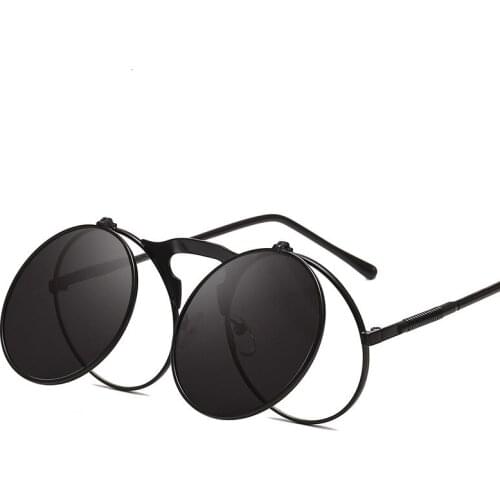Unisex Retro Steampunk Sunglasses Flip Up Green Yellow Red Round Summer Style Unisex Sun Glasses Men Women 2019 Oculos De Sol