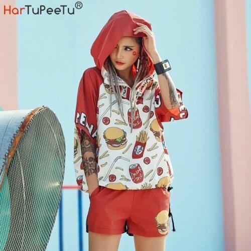 Sport Hoodie Oversize 3 Styles Women Harajuku Summer Thin Hooded Sweatshirts Zipper Funny Cartoon Print Drawstring Hem Tops