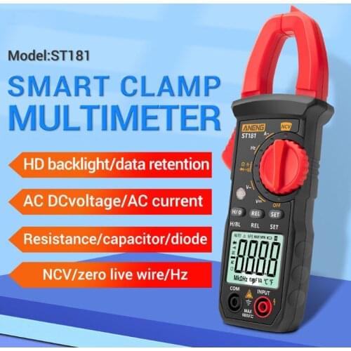 ST181 Digital Clamp Meter Current 4000 Counts Multimeter Ammeter Voltage Tester Car Amp Hz Capacitance NCV Ohm Test
