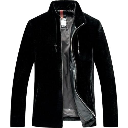 Warm Velvet Jackets Men 2020 New Winter Mens Casual Warm Jacket Stand-up Collar Black Short Thick Fur Coat Men, Size M-4XL