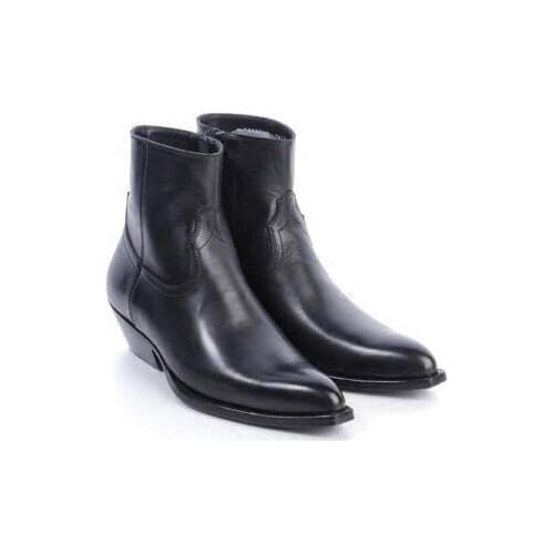 Spring Botines Chelsea Boots Men Black Soft Genuine Leather Ankle Boots Thick Heels Men Shoes Cowboy Boots Man Punk Boots