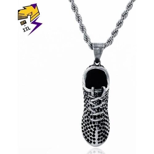 Vintage Punk Stainless Steel Shoes Pendant Necklaces Long Link Chains Necklaces Antique Silver Parkour Sports Men Jewelry