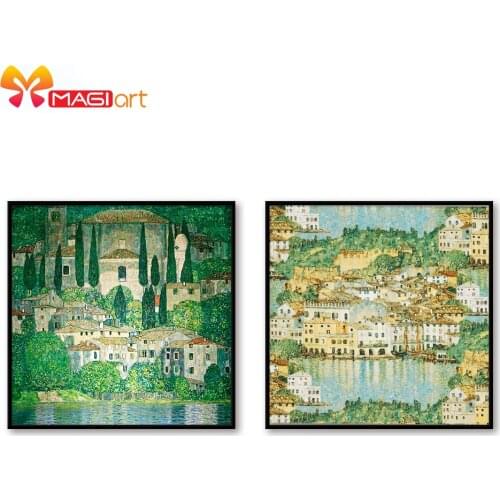 Cross stitch kits Embroidery needlework sets 11CT water soluble Canvas Patterns 14C Landscape Waterside town -NCMS130