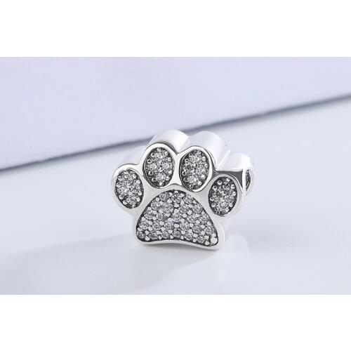 High Quality 925 Sterling Silver Women Cz Zircon Silver Pet Cat Dog Paw Pendant Charms Bracelets Necklace Suitable for Pandora