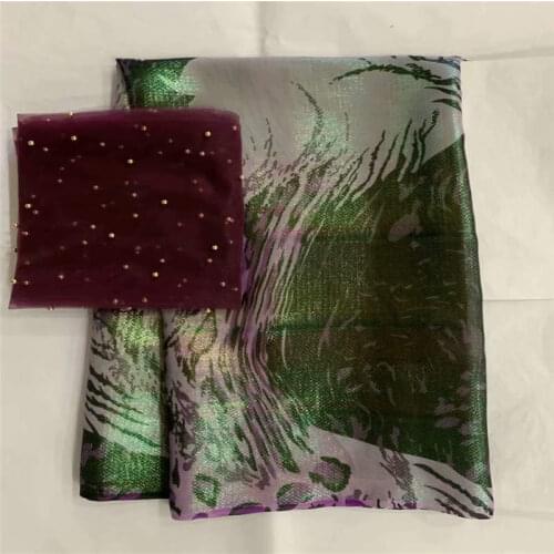 High Quality African Metal Silk Fabric 5 Yards And 2 Yards Chiffon African Silk Fabric For Ladies Party Clothing! LXF9182