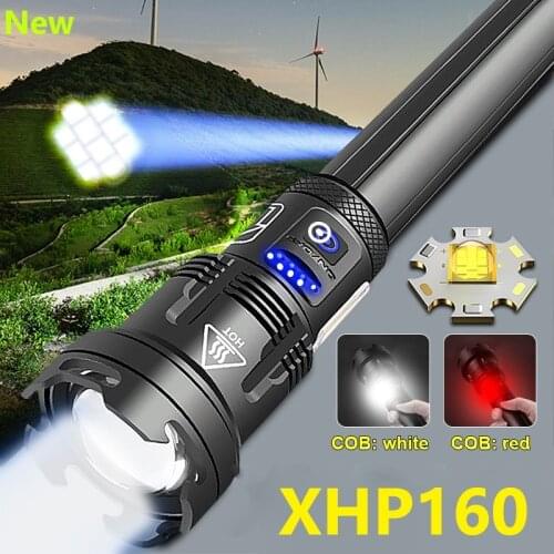 XHP160 Most Powerful Led Flashlight 18650 Rechargeable Tactical flashlight USB Super Bright Xhp90 Torch light fishing Hand lamp