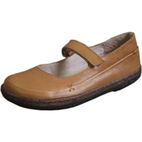 YourSeason Hook Loop Flats Ladies 2021 Spring Autumn Genuine Leather Handmade Women Vintage Shallow Casual Shoes