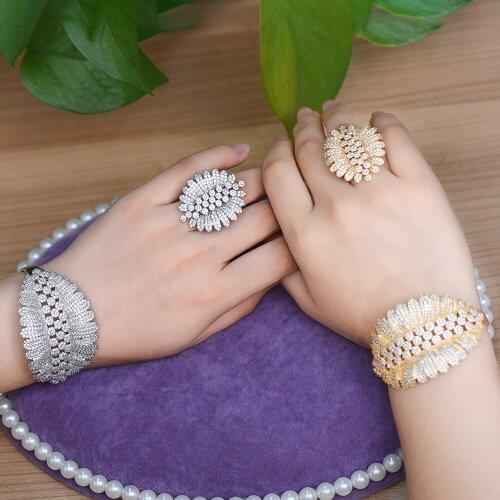 Blachette High Quality Luxury Bold African Bangle Ring Set For Women Cubic Zircon Pave Party Wedding Banquet Holiday Jewelry