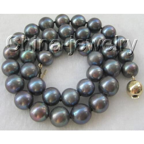 P1362-AAAA 17" 12mm natural black round freshwater pearl necklace - >jewerly free shipping