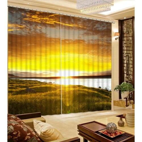 Golden curtains landscape Curtains Decoration European 3D Curtains For Living room Blackout curtains