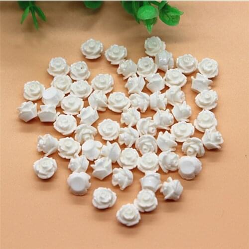 100pcs 9mm Cute White Resin Flower Bud Flat back Cabochon DIY Decorative Craft Making