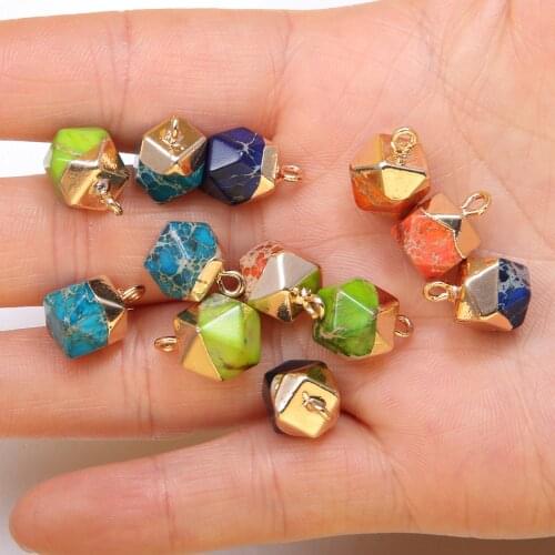 2 Pcs Natural Stone Pendant Emperor Faceted Pendants Charms for Women Jewelry Making DIY Necklace Earrings Accessories 9x9mm