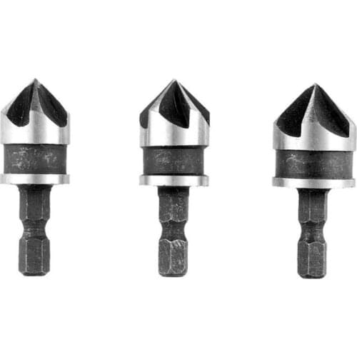 3Pcs 1/4" Hex 12mm 16mm 19mm Countersink Power Drill Bit Bore Set For Wood Metal Screw Power Reaming Tool
